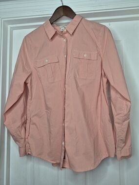 L.L. Bean Orange Gingham Button-Up Shirt Large Women
